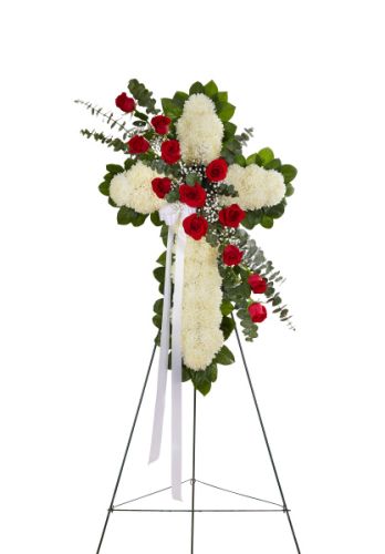 Peace & Prayers Standing Cross in Red & White